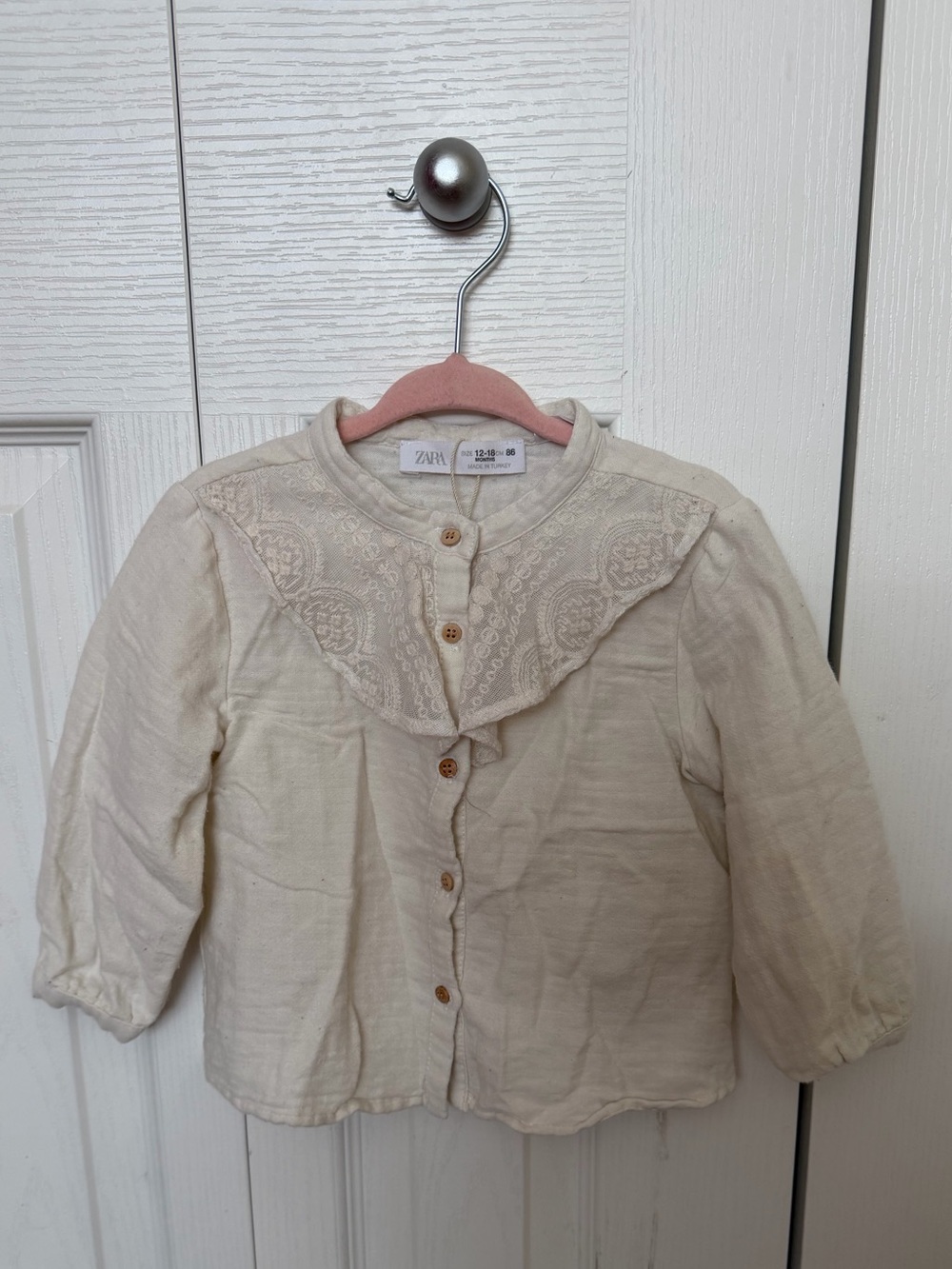 ZARA Cream Lace-Yoke Button Front Girls Blouse